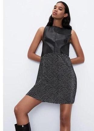 Нова комбінована сукня бренду zara з верхом з екошкіри (штучної шкіри) м 38 іспанія 🇪🇸