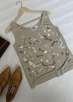 Майка топ вышивка бисер 100% silk.