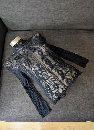Черная кружевная блуза в вышивку zara