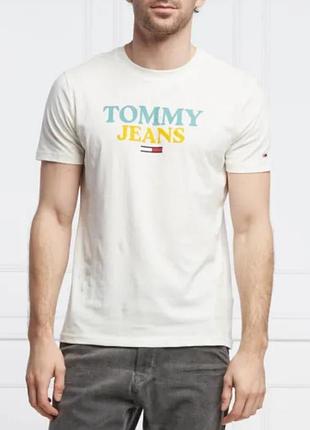 Футболка базовая мужская хлопковая белая с надписью tommy hilfiger