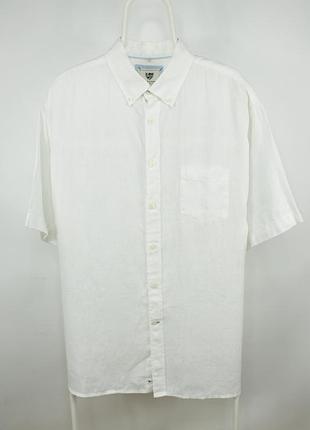 Лляна білосніжна сорочка теніска warren & parker white linen shirt