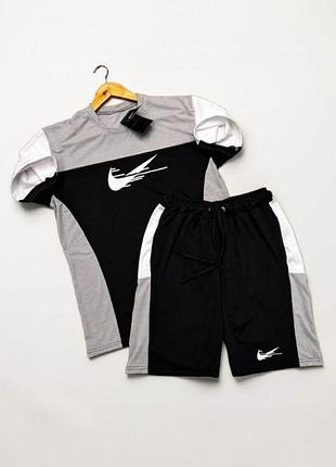 Мужской костюм летний nike комплект футболка и шорты найк черный с серым s m l xl xxl