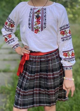 Дитяча вишиванка натуральна тканина, 140р комплект зі спідницею