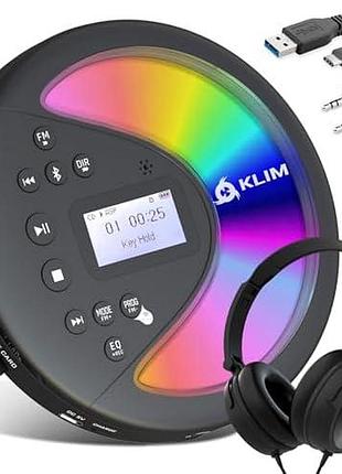 Портативный cd плеер klim discover с наушниками для музыки аудиокниг путешествий и домашнего прослушивания