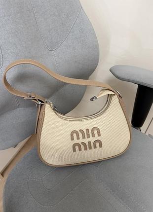 Літня сумочка крос-боді miu miu світло-бежева з капучино