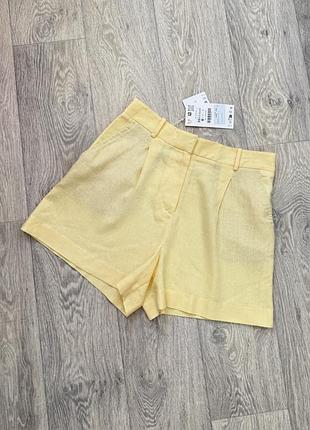 Стильні жовті лляні шорти zara розмір xs - s