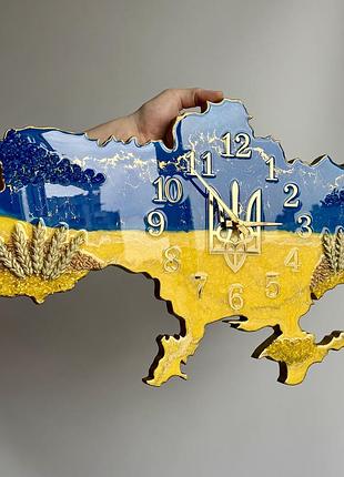 Часы настенные из эпоксидной смолы "карта украины" 40x25 см