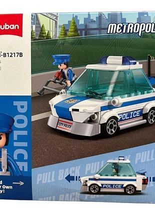 Конструктор metropolis "police поліцейська машина" 97 деталей, з фігуркою, pull back, для дітей 6–12 років, m38-b1217в sluban