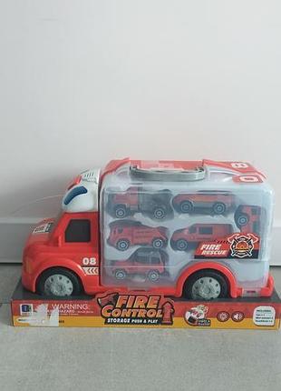 Автовоз пожежний fire control з машинками світло звук