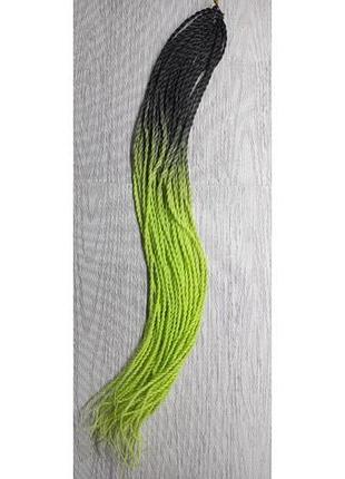 Сенегальські коси 60см. салатові з чорним twist hair, y52