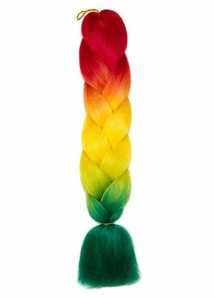 Канекалон омбре 3 кольори, jumbo braid 60 см., 100 гр., червоний/ жовтий/ зелений ( с89 ) c60