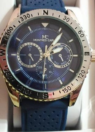 Чоловічий спортивний годинник montres carlo (синій силіконовий ремінець)