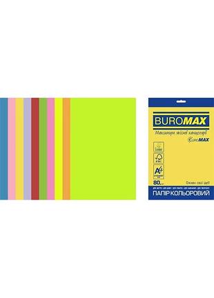 Набір кольорового паперу neon + intensive (набір 10 кол/20 арк.а4/ 80m/g,) bm.2721820e-99 buromax