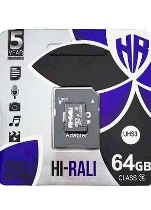Карта пам'яті micro sd / 64 гб/ class 10/ uhs1, з адаптером, 24504 hi-rali