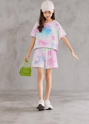 Костюм кроп-топ оверсайз шорты тайдай tie dye для девочки