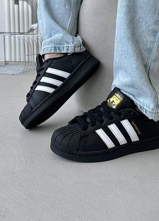 Черные кроссовки женские, adidas superstar black premium, кроссовки