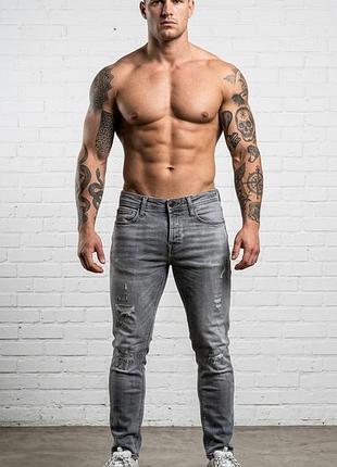 👖 серые джинсы jack &amp; jones glenn | slim distress. размер s