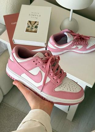 Кроссовки, бело розовый, кожа женские, ✔️nike dunk low pink white, кроссовки