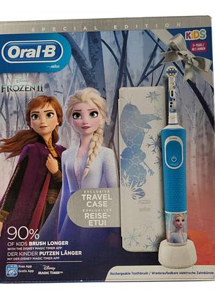 Электрическая детская щетка braun oral-b d100 frozen с дорожным футляром и зарядкой