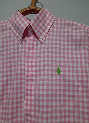 Сорочка рожева в клітинку приталена ralph lauren ,малий розмір 2