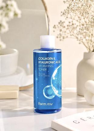 Тонер для обличчя farmstay collagen & hyaluronic acid hydrating, 300 мл