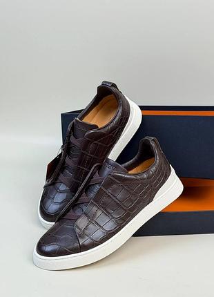 Чоловічі кросівки з натуральної шкіри тиснення крокодила zegna