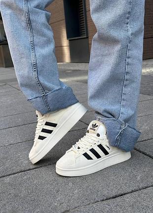 Кроссовки женские замш, adidas campus x bad bunny beige black, кроссовки