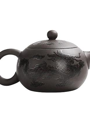 Глиняный чайник lesko f97867js7s55t8 дракон и феникс black с терморисунком для заваривания чая