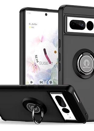 Чехол fiji colorframe для google pixel 7 pro матовый бампер с кольцом подставкой black