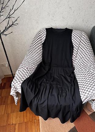 Чорна максі сукня oversize l-xl / довге плаття з оборками