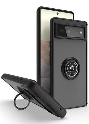 Чохол fiji colorframe для google pixel 6 матовий бампер з кільцем підставкою black