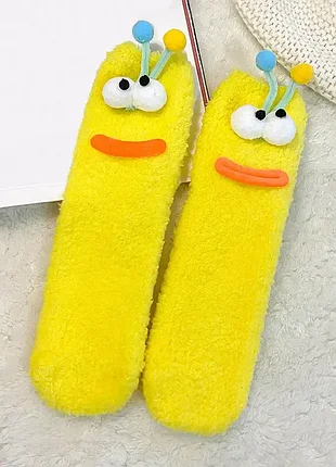 Носки детские флисовые яркая желтая гусеница one size (на 5-12 лет) 4116 гольфики плюшевые на подарок для девочек носочки мягкие