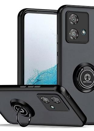 Чехол fiji colorframe для motorola g84 (xt2347) матовый бампер с кольцом подставкой black