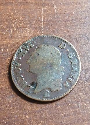 Монета 1 соль 1784 год. редкая.  медь. франция.