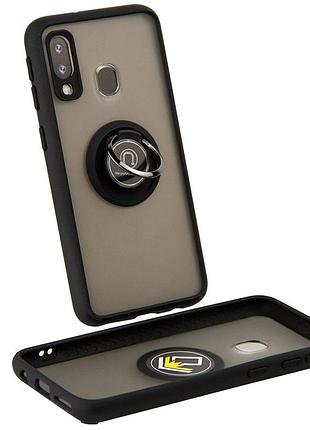 Чехол fiji colorframe для samsung galaxy a40 2019 (a405) матовый бампер с кольцом подставкой black