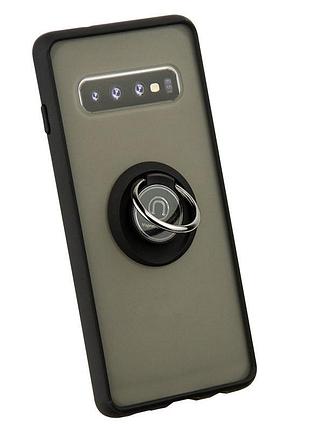 Чохол fiji colorframe для samsung galaxy s10 plus (g975) матовий бампер з кільцем підставкою black