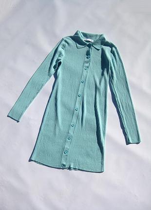 Блакитне плаття в рубчик на ґудзиках із коміром zara