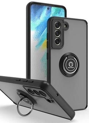 Чехол fiji colorframe для samsung galaxy s21 fe (g990) матовый бампер с кольцом подставкой black