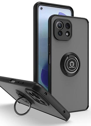 Чехол fiji colorframe для xiaomi 11 lite 5g ne матовый бампер с кольцом подставкой black