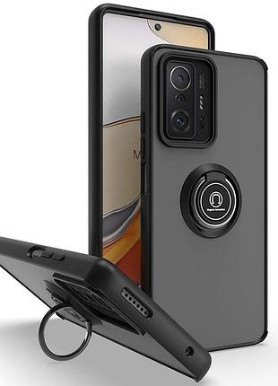 Чехол fiji colorframe для xiaomi 11t / 11t pro матовый бампер с кольцом подставкой black