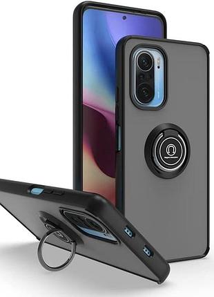 Чохол fiji colorframe для xiaomi mi 11i матовий бампер з кільцем підставкою black