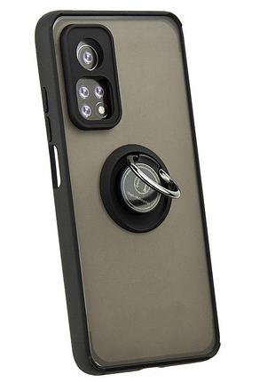 Чехол fiji colorframe для xiaomi mi 10t / mi 10t pro матовый бампер с кольцом подставкой black