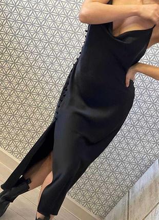 Платье zara в бельевом стиле. черное длинное размер xs