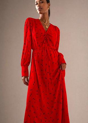 Красное платье макси из вискозы m&s collection в черный горошек