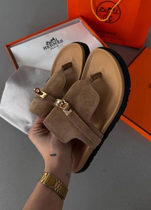 😍 женские шлепанцы h ermes empire sandal h ermes beige sable