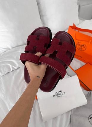 😍 женские шлепанцы h ermes chypre velours «rouge marsala’