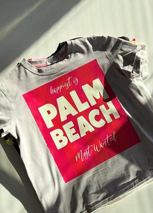 Накладний платіж ❤ якісна бавовняна оверсайз футболка з накатом принтом palm beach