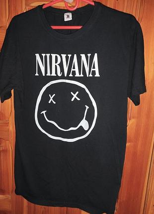 Стильная черная хлопковая футболка с лицензионным принтом рок-гурта nirvana.super hot.s-m