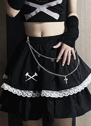 Спідниця чорна з білим мереживом gothic dark lolita