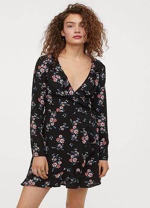 Сукня на запах h&m чорна в квіточку